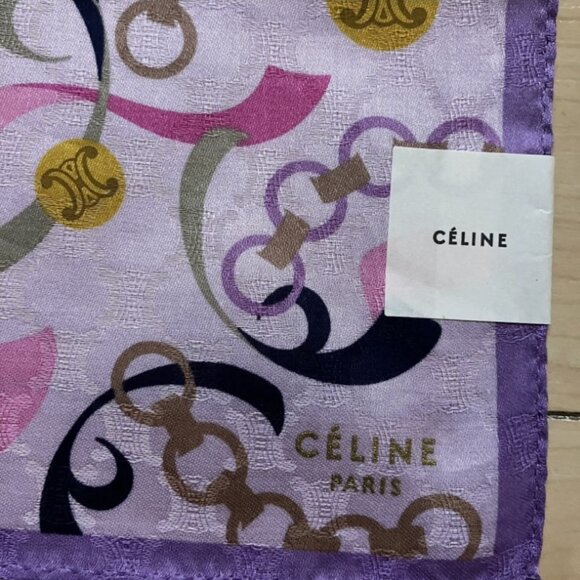 New Vintage CELINE Handkerchief Scarf Pocket Square Charms Macadam Logo Purple - Picture 2 of 4